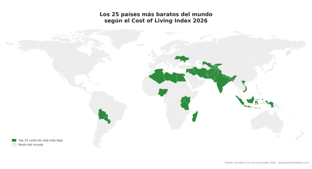 Mapa de los países más baratos del mundo