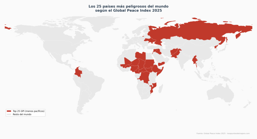 Mapa de los países más peligrosos del mundo