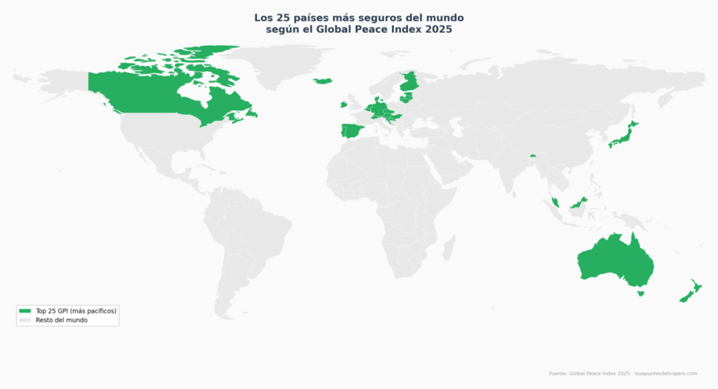 Mapa de los países más seguros del mundo