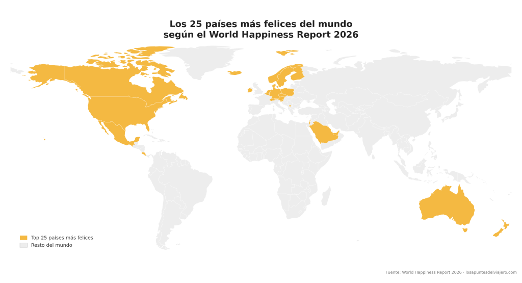 Mapa de los países más felices del mundo