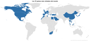 Mapa de los 25 países más visitados del mundo