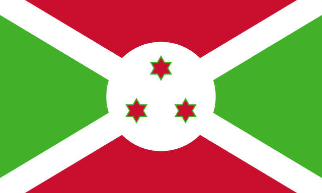 Bandera de Burundi: aspa blanca con tres estrellas rojas