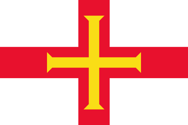 Bandera de Guernsey: cruz de San Jorge roja con una cruz dorada superpuesta