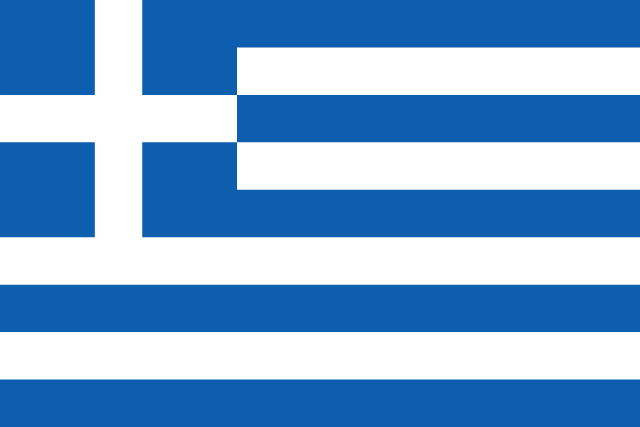 Bandera de Grecia: cruz blanca en el cantón y franjas azules y blancas