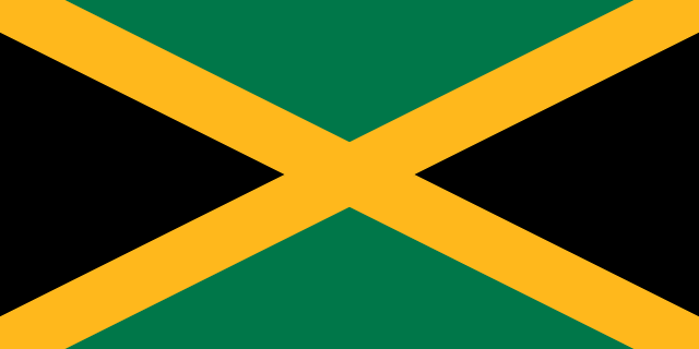 Bandera de Jamaica: aspa dorada con triángulos verdes y negros