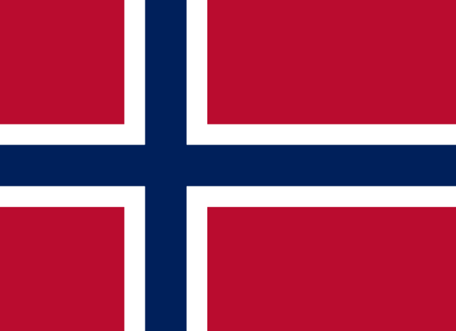 Bandera de Noruega: cruz nórdica azul ribeteada de blanco sobre fondo rojo