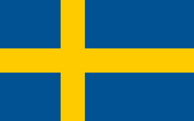 Bandera de Suecia: cruz nórdica amarilla sobre fondo azul