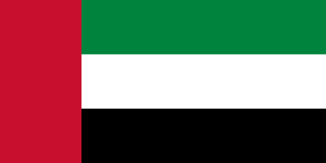 Bandera de Emiratos Árabes Unidos, verde, blanca y negra con banda roja