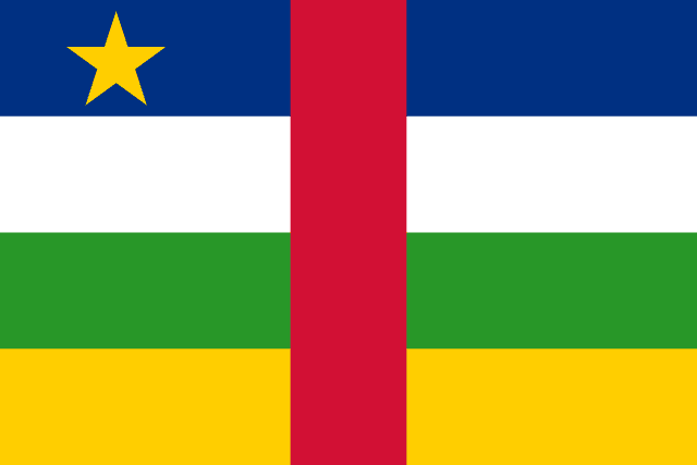 Bandera de la República Centroafricana, con franjas y banda roja vertical