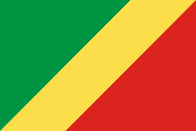 Bandera de la República del Congo, verde, amarilla y roja en diagonal