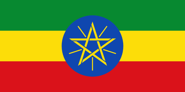 Bandera de Etiopía, verde, amarilla y roja con emblema central