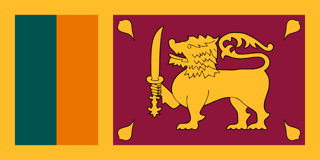 Bandera de Sri Lanka, granate con león dorado y franjas verde y naranja