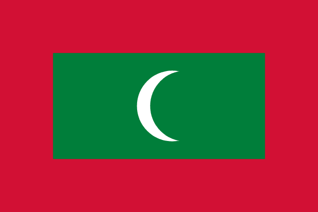 Bandera de Maldivas, roja con rectángulo verde y media luna blanca