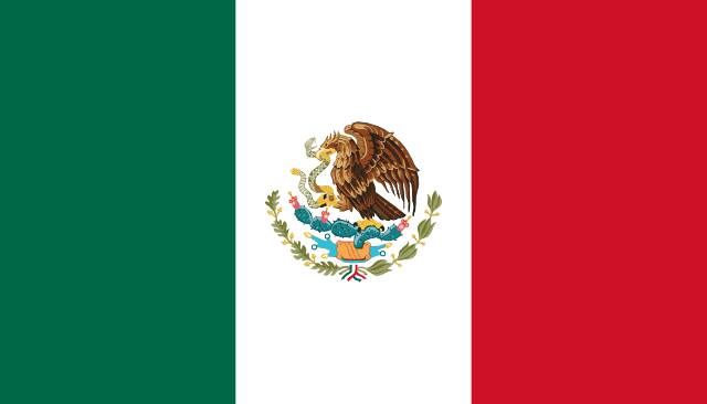 Bandera de México, verde, blanca y roja con escudo