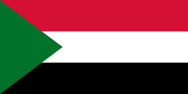 Bandera de Sudán, roja, blanca y negra con triángulo verde