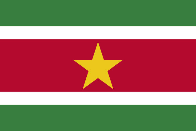 Bandera de Surinam, verde, blanca y roja con estrella amarilla