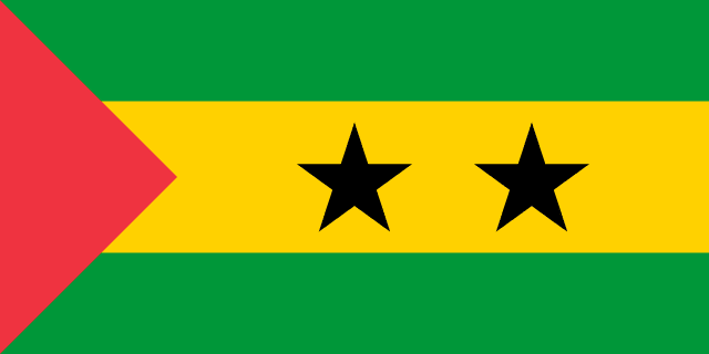 Bandera de Santo Tomé y Príncipe, verde, amarilla y roja con dos estrellas