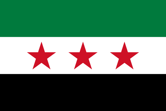 Bandera de Siria, verde, blanca y negra con tres estrellas rojas
