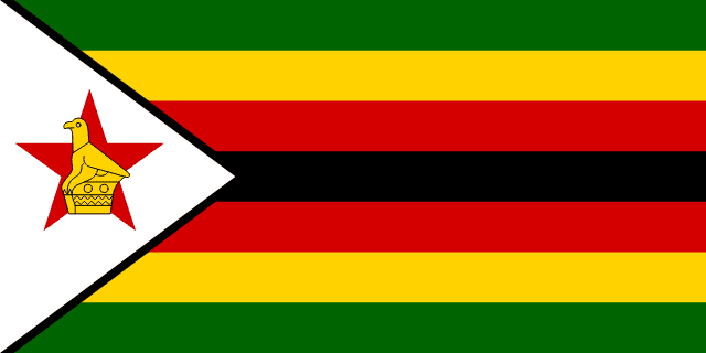 Bandera de Zimbabue, verde, amarilla, roja y negra con ave dorada
