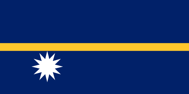 Bandera de Nauru: fondo azul con una franja amarilla y una estrella blanca de doce puntas