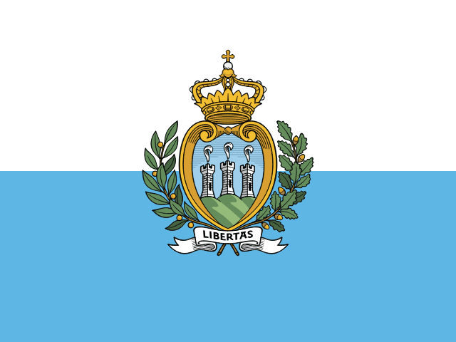 Bandera de San Marino: franjas blanca y celeste con el escudo