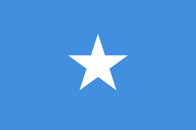 Bandera de Somalia: fondo azul claro con una estrella blanca de cinco puntas