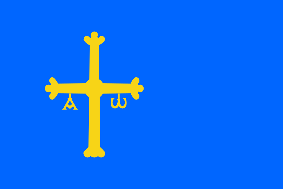 Bandera de Asturias: Cruz de la Victoria amarilla sobre fondo azul
