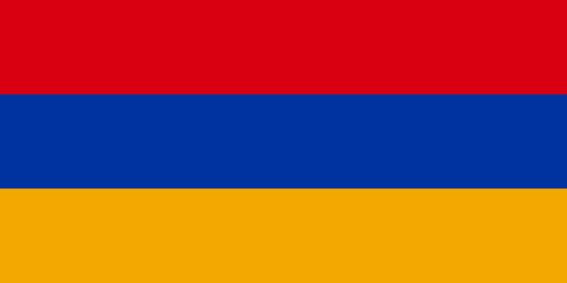 Bandera de Armenia: tres franjas horizontales roja, azul y naranja
