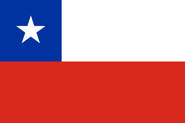 Bandera de Chile: franjas blanca y roja con un cantón azul con una estrella blanca