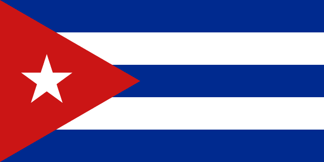 Bandera de Cuba: franjas azules y blancas con un triángulo rojo con una estrella blanca