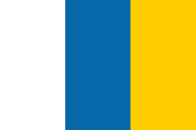 Bandera de Canarias: tres franjas verticales blanca, azul y amarilla