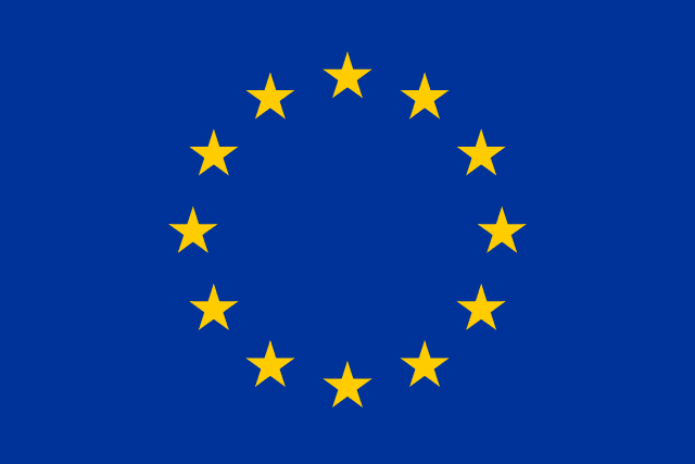 Bandera de la Unión Europea: círculo de doce estrellas doradas sobre fondo azul