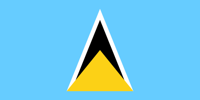 Bandera de Santa Lucía: fondo azul claro con triángulos amarillo, negro y blanco en el centro