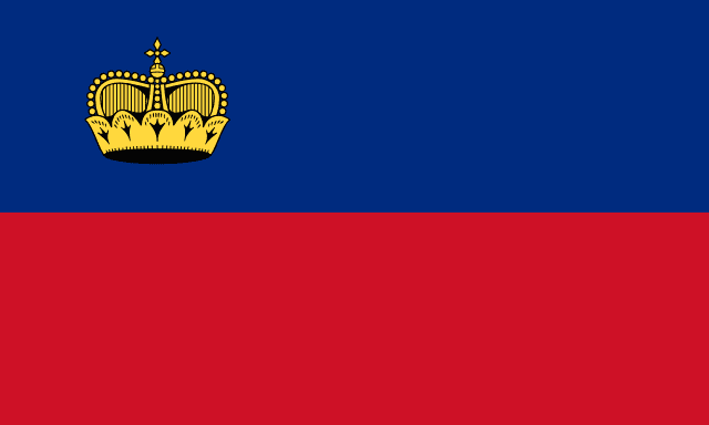 Bandera de Liechtenstein: franja azul sobre franja roja con una corona dorada
