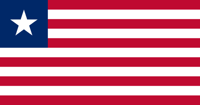 Bandera de Liberia: once franjas rojas y blancas y un cantón azul con una estrella blanca