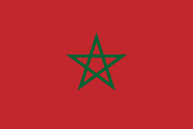 Bandera de Marruecos: fondo rojo con una estrella verde de cinco puntas entrelazada