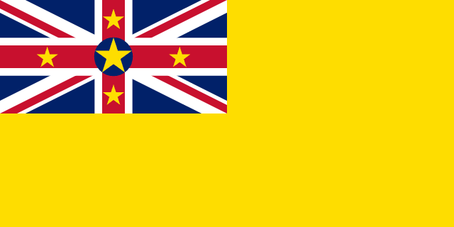 Bandera de Niue: fondo amarillo con la Union Jack con cinco estrellas amarillas