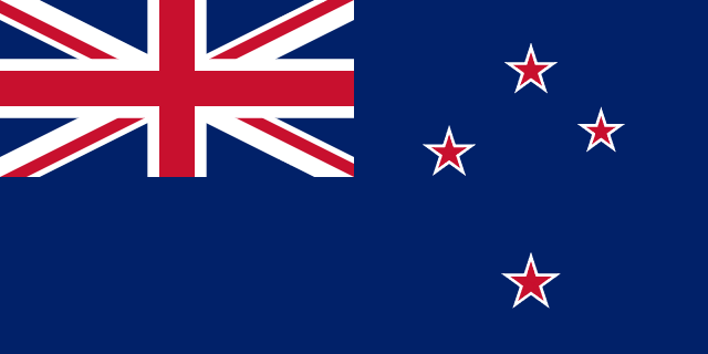 Bandera de Nueva Zelanda: fondo azul con la Union Jack y cuatro estrellas rojas ribeteadas de blanco