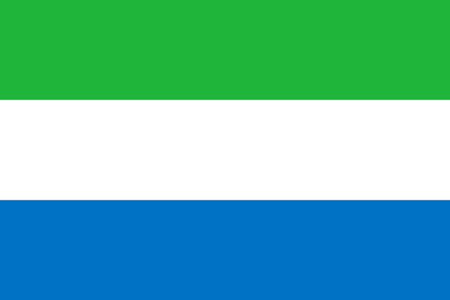 Bandera de Sierra Leona: franjas verde, blanca y azul