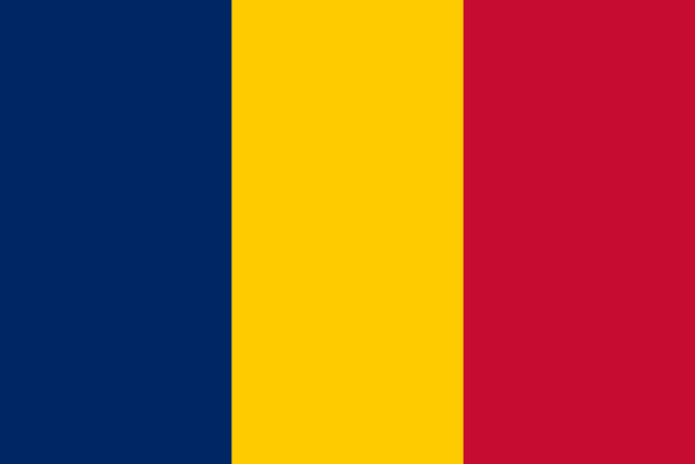 Bandera de Chad: tres franjas verticales azul, amarilla y roja