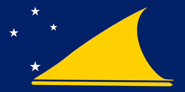 Bandera de Tokelau: fondo azul con una canoa amarilla y cuatro estrellas blancas