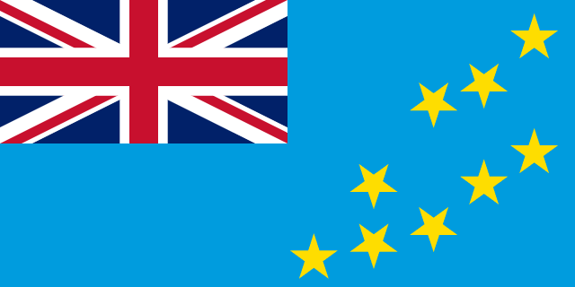 Bandera de Tuvalu: fondo azul claro con la Union Jack y nueve estrellas amarillas