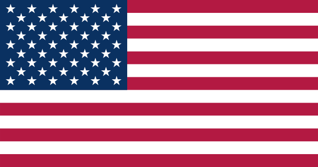 Bandera de Estados Unidos: trece franjas rojas y blancas y un cantón azul con 50 estrellas blancas