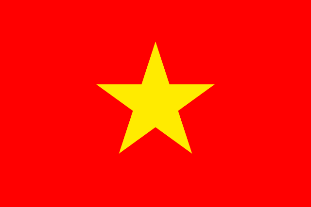 Bandera de Vietnam: fondo rojo con una estrella amarilla en el centro